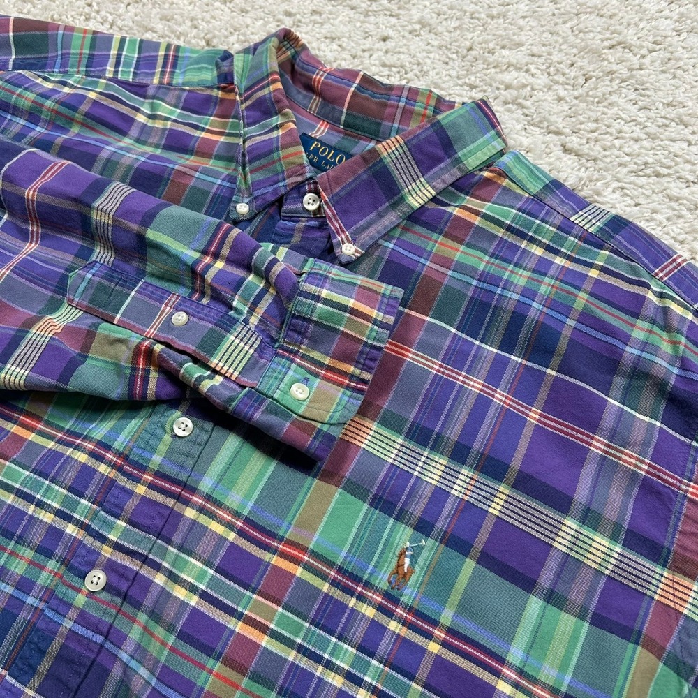 Polo Ralph Lauren Button Down Shirt 4XLT Tall Purple Plaid Long Sleeve Cotton
